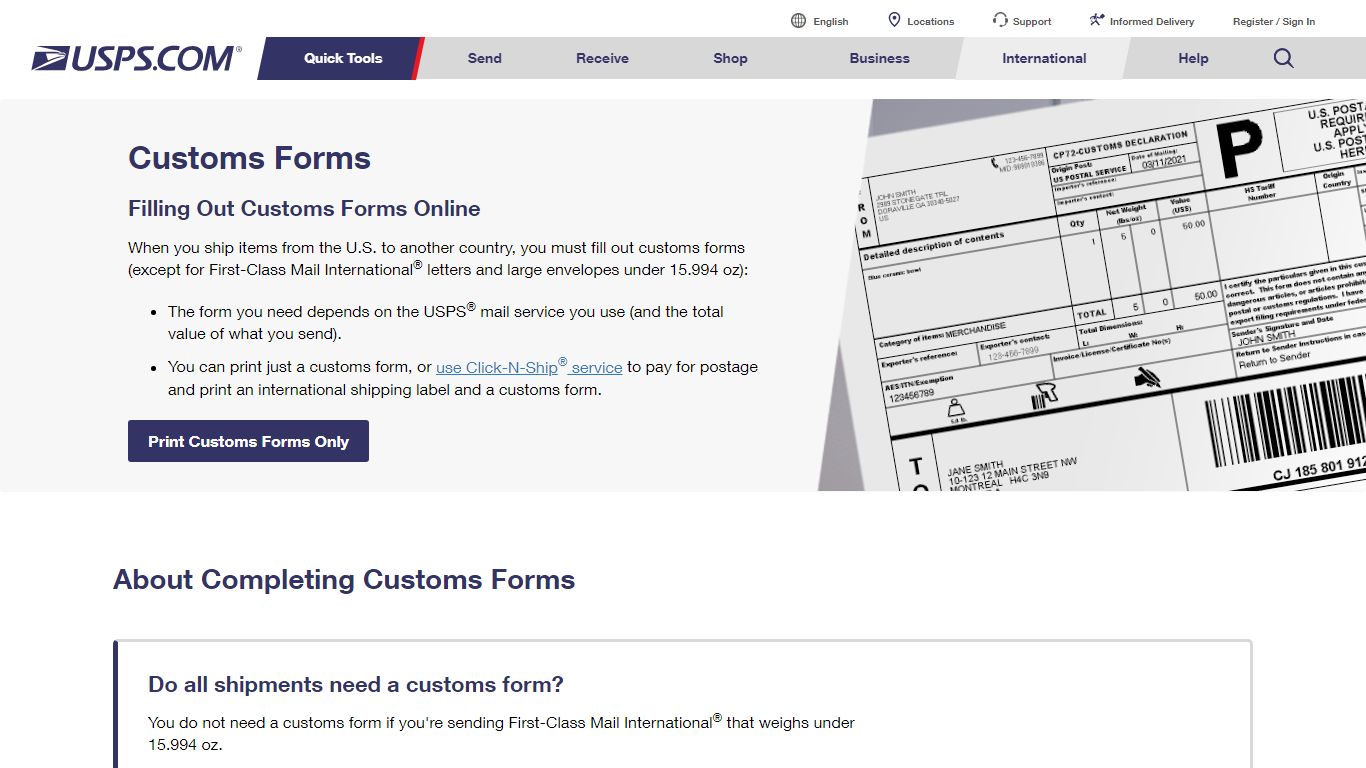 U.S. Customs Forms | USPS